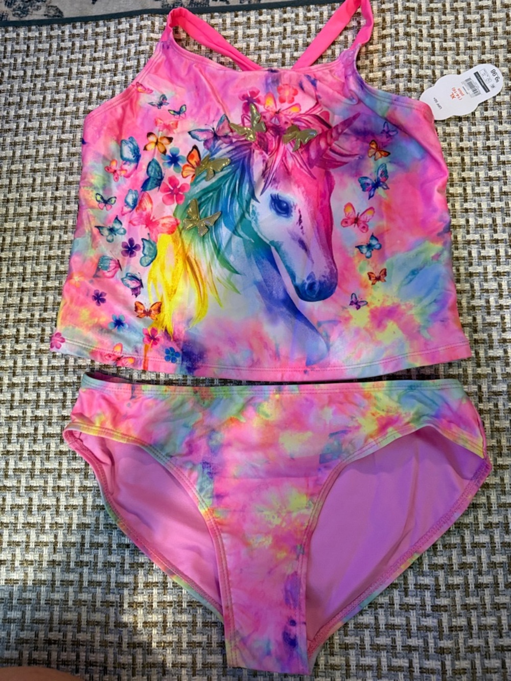 wonder nation Girls Pink Rainbow Unicorn Tankini Bikini Set